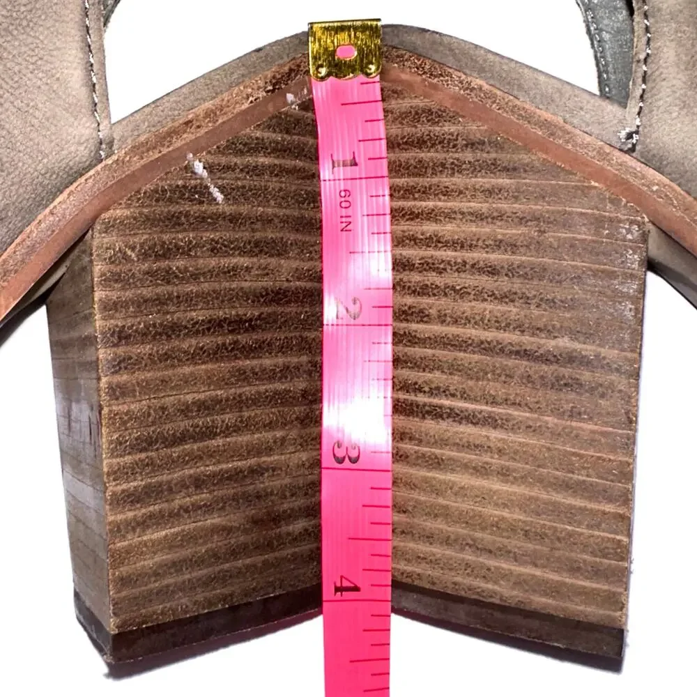 Vince Camuto Karinta Brown Grey Leather Open Toe Heeled Shoes Size 8.5
